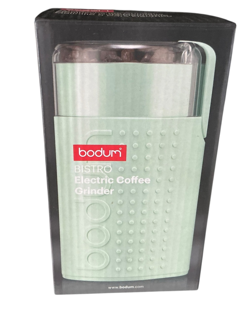 Bodum bistro electric blade coffee grinder in mint green